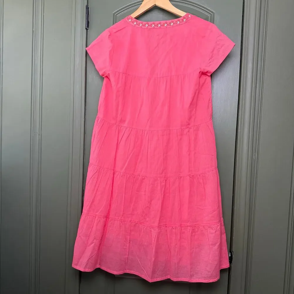 NWT Ro's Garden Isabel Mini Cotton Voile Embroidered Resort Dress Pink Coral XS - Picture 4 of 5